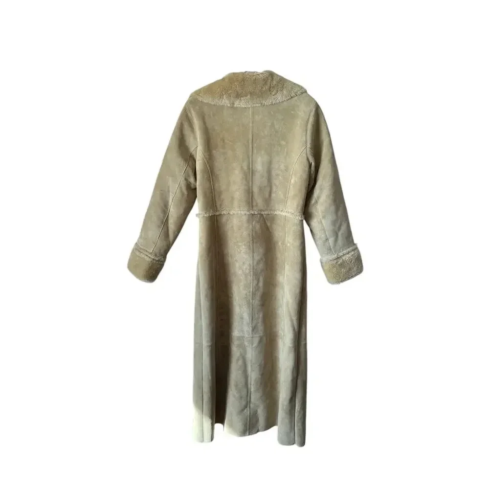 Express Y2K Vintage Suede Leather Faux Fur Lined Winter Coat Medium - Picture 3 of 15